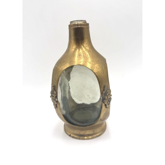 Brass‎ Encased Glass Decanter With Shot Glass Lid Non King Vintage - Picture 5 of 11